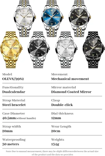 Vista 59 de OLEVS Reloj de pulsera automático con diseño de esqueleto para hombre, de lujo, con diamantes de lujo, de acero inoxidable, calendario, reloj