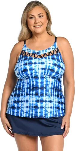 Vista 5 de Top de traje de baño tankini de cuello alto Negro/ Palmas flotantes