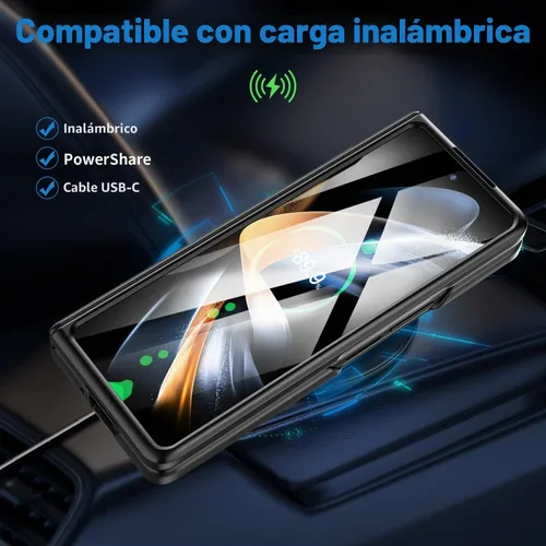 Vista 9 de Funda para Samsung Z Fold 4: [Soporte oculto] [carga inalámbrica], carcasa delgada de protección de bisagra de cuerpo completo, protector de Negro