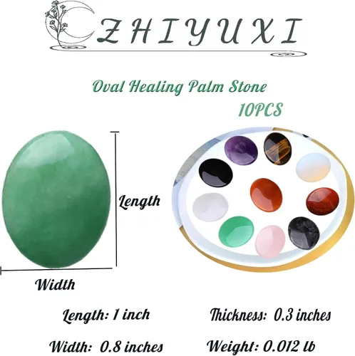 Vista 6 de ZHIYUXI Juego de 10 cristales y piedras curativas, piedras preciosas de preocupación para la ansiedad, ovalada, palmera pulgar, amatista, cuarzo