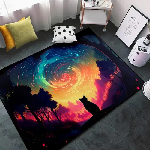 Vista 19 de Alfombra de gato para habitación de niñas, diseño de dibujos animados, decoración para dormitorio, bonita alfombra de área de gatos, alfombras