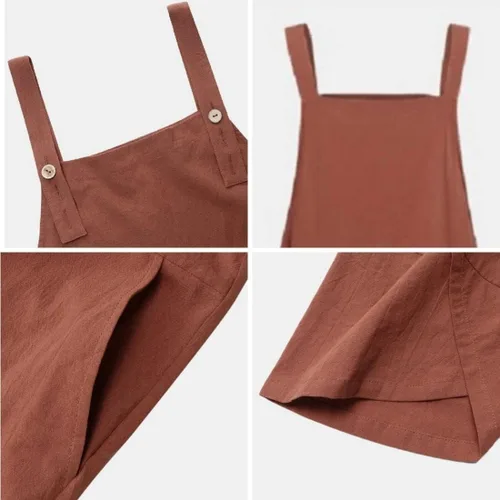 Vista 5 de Overol de algodón con bolsillos para mujer, estilo vintage, holgado, ajustable, con lazo frontal