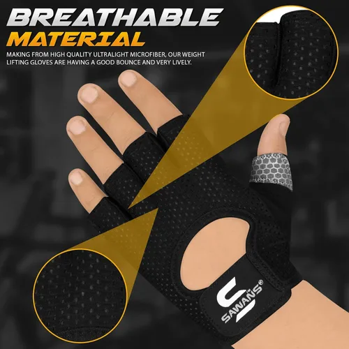 Vista 3 de SAWANS Guantes de entrenamiento para hombres y mujeres, guantes para levantamiento de pesas, guantes de gimnasio, fitness, ejercicio, ciclismo