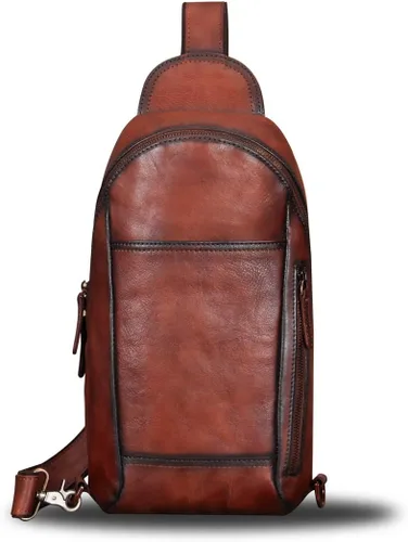 Vista 2 de IVTG Bolso bandolera de cuero genuino para hombres y mujeres hecho a mano mochila bandolera bolso bandolera bolsa de pecho
