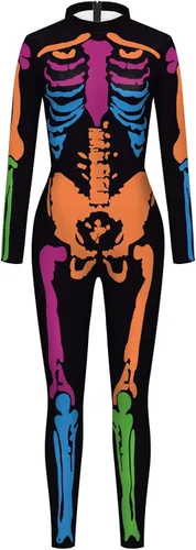 Vista 3 de Honeystore - Enterizo para disfraz de esqueleto para mujer, para Halloween, malla entera, leotardo, para cosplay