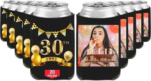 Vista 49 de Fundas enfriadoras de latas de cumpleaños, soporte personalizado para botellas de cerveza a granel con nombre de foto, suministros para fiestas