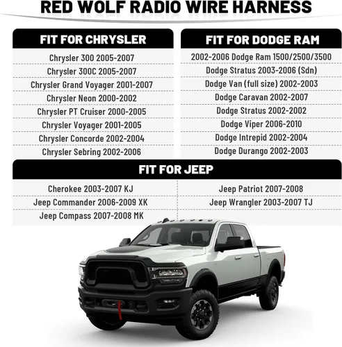 Vista 2 de RED WOLF Reemplazo de arnés de cable de instalación de radio con adaptador de antena para Jeep 2003-2007, Dodge ram 2002-2007, Chrysler 2000-2007