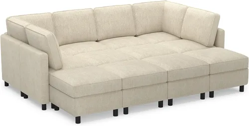 Vista 8 de Belffin - Sofá cama modular de 110.2 pulgadas, 12 asientos, color beige