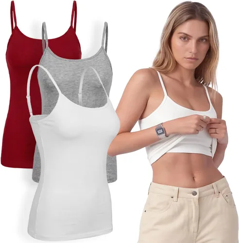 Vista 79 de Emmalise Camiseta de mujer con brasier integrado, soporte de tela sin varillas, camisola corta