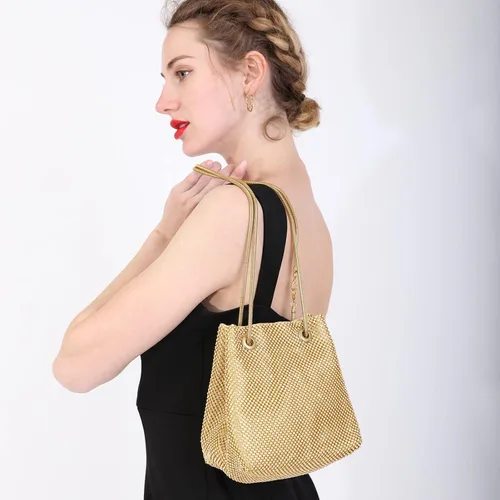Vista 3 de Bolsa de noche para mujer, tamaño mejorado, bolsa de cubo de diamantes de imitación, bolsa de hombro brillante para fiesta, boda, cita nocturna