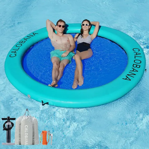 Vista 13 de CALOBANA Anillo Flotante Redondo Inflable Hamaca de Agua Flotadores de Río de Alta Resistencia Flotadores de Lago para Adultos Plataforma de Isla