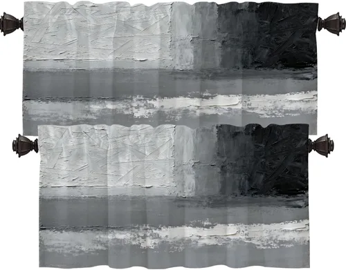 Vista 135 de Shrahala Beige and Orange Abstract Art Brushstrokes Blackout Curtain Tiers, Abstract Oil Paint Kitchen Valance Light Blocking Tier Drapes with Rod