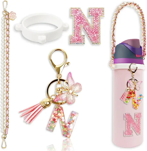 Vista 52 de Letter Handle Strap Accessories with Cute Initial Charm Compatible with Owala Water Bottle 24oz 32oz 40oz Owala Kids