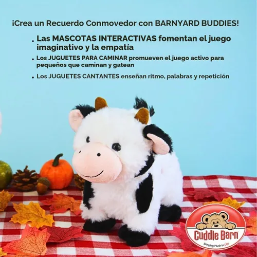 Vista 4 de Cuddle Barn Barnyard Buddies - Peluche animado de vaca que se mueve, Moos, canta, 10 pulgadas