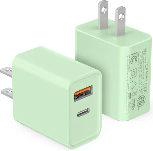 Vista 8 de [Paquete de 2] Adaptador de doble puerto de carga rápida USB C de 20 W Blanco