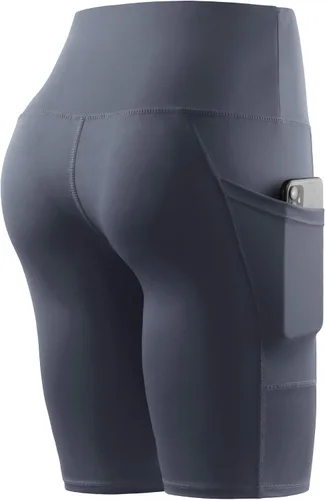 Vista 6 de CADMUS Paquete de 3 pantalones cortos de entrenamiento de cintura alta para mujer de 8 pulgadas, pantalones cortos de yoga con dos bolsillos