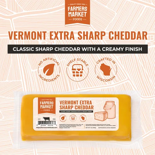 Vista 9 de Farmers Market, Sin gluten, Keto, Paleo, Bajo en sodio, Cero azúcar, Queso de Wisconsin, 1 paquete, Cheddar extra fuerte de Vermont