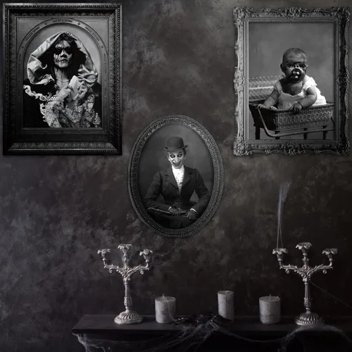 Vista 6 de 20 piezas de imágenes en movimiento de Halloween en 3D de cara cambiante, retrato de mansión gótica, fotos de terror en movimiento, retratos