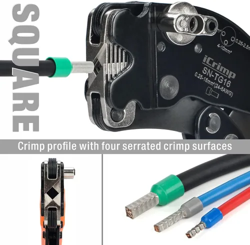 Vista 3 de iCrimp - Engarzadora de trinquete cuadrada para manguitos y virolas AWG 24-6 Ratcheting ferrule crimper for wire end sleeves and terminal block