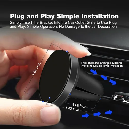 Vista 6 de Mini soporte de teléfono de aleación de aluminio para ventilación de automóvil, imán súper fuerte N52, universal, compatible con iPhone 17 Negro