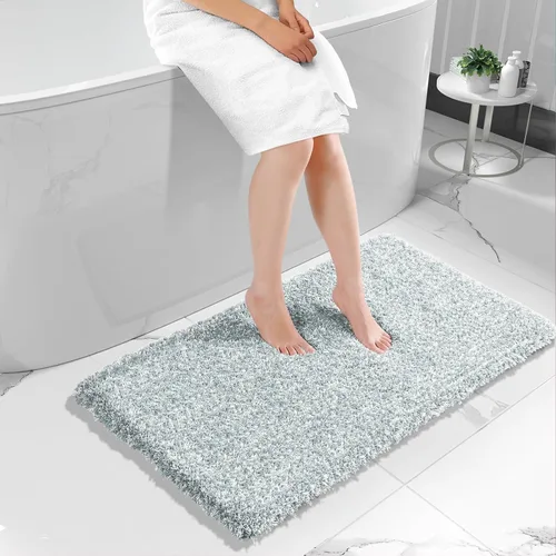 Vista 22 de Yimobra Alfombras de baño en negro y blanco antideslizantes lavables, tapetes de baño ultra suaves y absorbentes de agua, alfombra de ducha suave