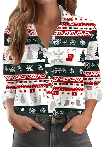 Vista 12 de Camisetas de San Valentín para mujer, camisas con botones, blusas de corazón, elegantes, informales, cuello de solapa, manga larga, suave, cómoda