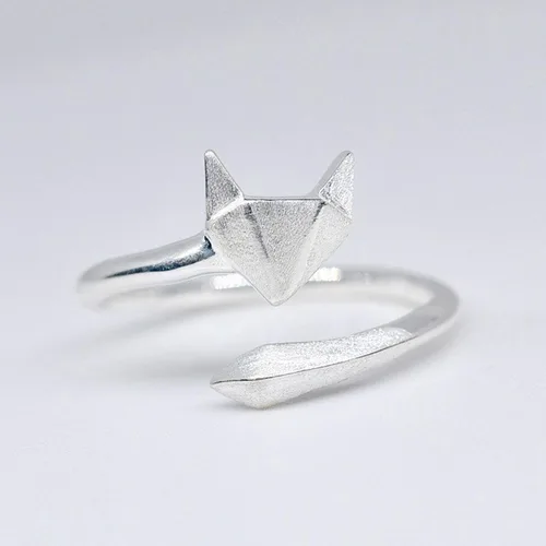 Vista 4 de Anillo de pulgar para mujer de plata de ley 925 con forma de zorro bonito anillo ajustable abierto talla 7 a 9 de EE UU Plata de ley plata de ley
