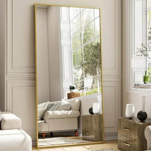 Vista 13 de Easly - Espejo de longitud completa de 34 x 76 pulgadas con soporte, espejo grande rectangular de pie para dormitorio, sala de estar o armario, Negro