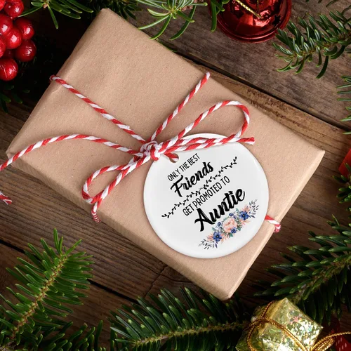 Vista 4 de Only The Best Friends Get Promoted to Auntie - Adornos de cerámica para mujeres, regalo para mujeres, anuncio de bebé, árbol de Navidad, adornos