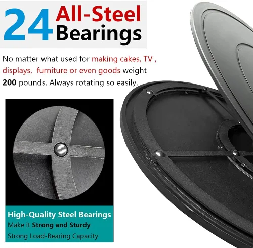 Vista 7 de Tocadiscos Lazy Susan de 16 pulgadas, rodamientos giratorios de bolas de acero resistentes - Soporte de base plana