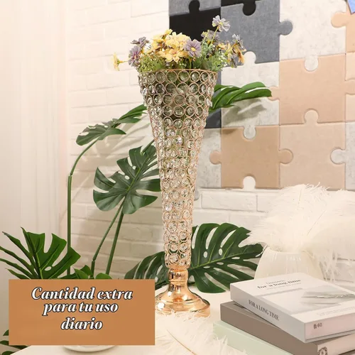 Vista 4 de Rtteri 4 jarrones de cristal de 20 pulgadas de alto para centros de mesa, boda, Navidad, jarrón de flores de trompeta de cristal metálico