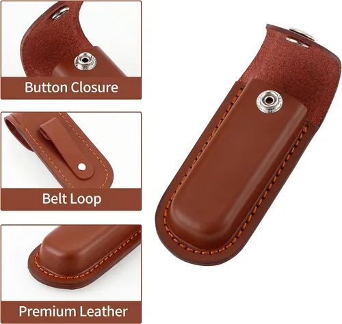 Vista 2 de Funda para cuchillo de bolsillo, estuche para cuchillo EDC plegable de 4 pulgadas, funda portátil de cuero para cuchillo con cierre a presión