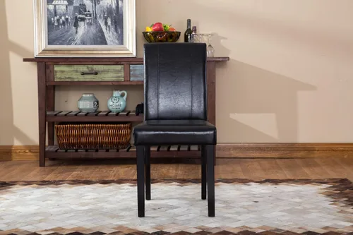 Vista 4 de Silla Parson de madera maciza con almohadilla de cuero, estilo urbano, juego de 2 unidades, de Roundhill, Madera, Negro