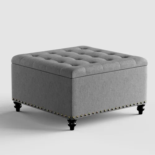 Vista 5 de HUIMO Otomana cuadrada de almacenamiento, mesa de centro otomana con almacenamiento para sala de estar (gris)
