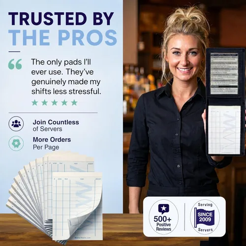 Vista 6 de Waiter Wallet Jr. Pads Paquete de 12 blocs de notas de invitados Bloc de notas perforado y grapado de doble cara para servidor de restaurante