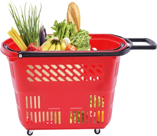 Vista 10 de Carrito de compras de 6 piezas, moderno carrito de compras de 35 l/9.2 galones con ruedas y asa, cesta de compras de PP independiente carrito de Azul