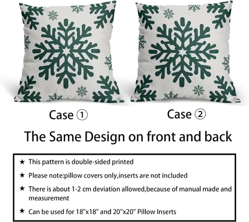Vista 140 de Fundas de almohada decorativas de Navidad negras 40x40 cm con copos de nieve blancos de Navidad, juego de 2, temática rústica de invierno