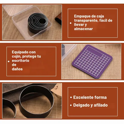Vista 4 de 8 piezas de herramientas de corte de círculo de cuero, troqueles de corte de cuero 20 25 30 35 40 45 50 55mm High Carbon Steel Round Craft