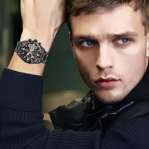 Vista 2 de BY BENYAR Men Watch Quartz Chronograph Stainless Steel Strap Analogue Date Display Sports Leisure Business 30M Waterproof Elegant Gifts for Men