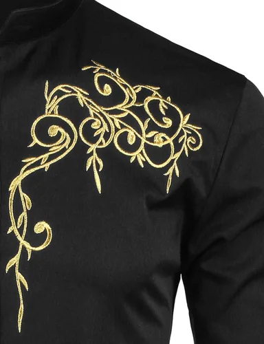 Vista 4 de ZEROYAA Camisas de vestir de manga larga con bordado floral para hombre