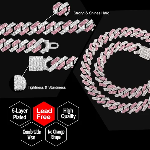 Vista 6 de loumssiy Cadena de eslabones cubanos de Miami chapada en plata para hombres y mujeres, collar cubano de Miami con diamantes para hombres, joyería