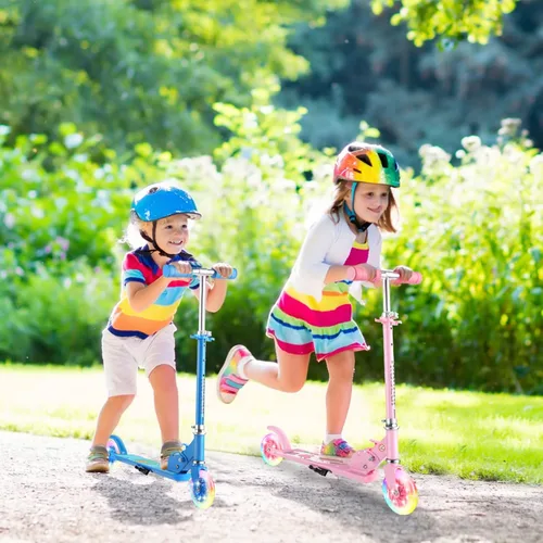 Vista 6 de Patinete para niños de 3 a 12 años - Patinetes para niños con ruedas LED iluminadas y manillar ajustable en 3 niveles, patinete rosa plegable
