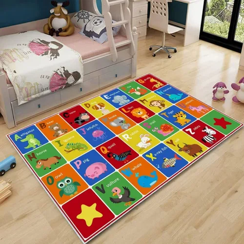 Vista 2 de ABC - Alfombra de animales del alfabeto, tapete educativo de juego de aprendizaje de letras para niños, tapete de piso para gatear en el dormitorio