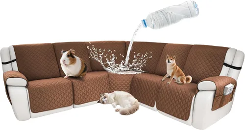 Vista 111 de Fundas impermeables para sofá reclinable seccional en forma de L, 7 piezas, antideslizantes, lavables, juego de fundas reclinables para mascotas