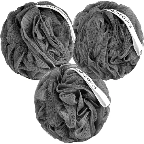 Vista 14 de MainBasics Esponja de esponja para baño y ducha, esponja para el cuerpo, exfoliante corporal (juego de 3, flor aireada) Esponja corporal de malla