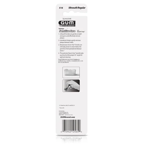 Vista 7 de Cepillo de dientes GUM Technique Sensitive Care con mango Quad-Grip, cabezal completo y cerdas Ultra Soft Dome Trim para la eliminación de placa que