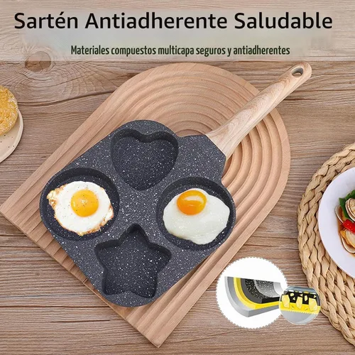 Vista 2 de JUSTUP Sartén antiadherente, sartén para huevos de 4 tazas, sartén dividida antiadherente, sartén de granito saludable de 7.5 pulgadas con mango
