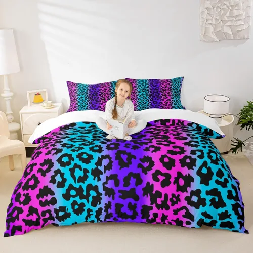 Vista 21 de Juego de funda de edredón para niños, tamaño individual, diseño de cebra y leopardo con purpurina, decoración de habitación para niñas y mujeres