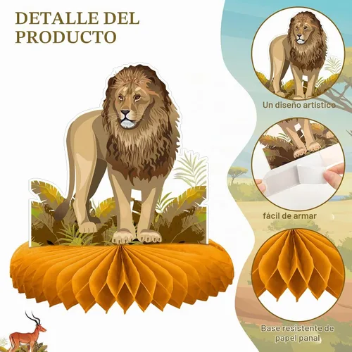 Vista 3 de Shappy 9 centros de mesa de safari africano para mesas, decoración de baby shower, animales de la selva, centros de mesa de panal de abeja
