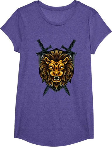 Vista 60 de Camiseta con diseño de caballero medieval renacentista, con diseño de espada de león, Negro, S